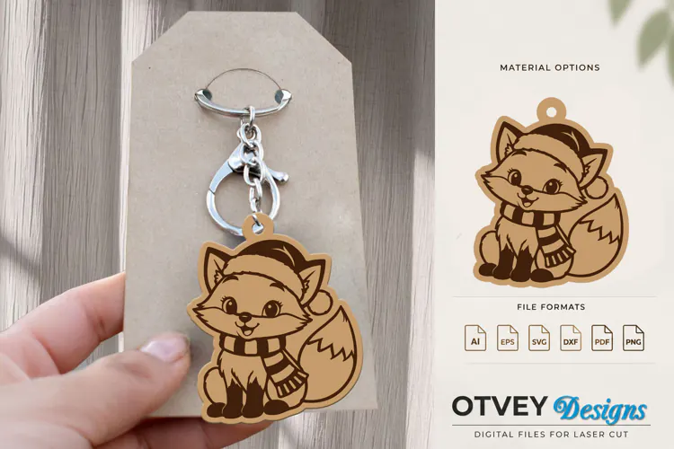 Woodland Christmas Fox Cute Animal Keychain Lasercut