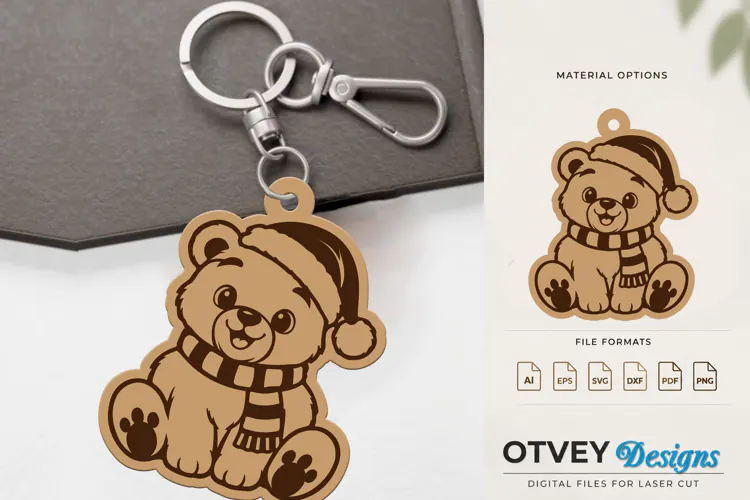 Woodland Christmas Bear Cute Animal Keychain Lasercut