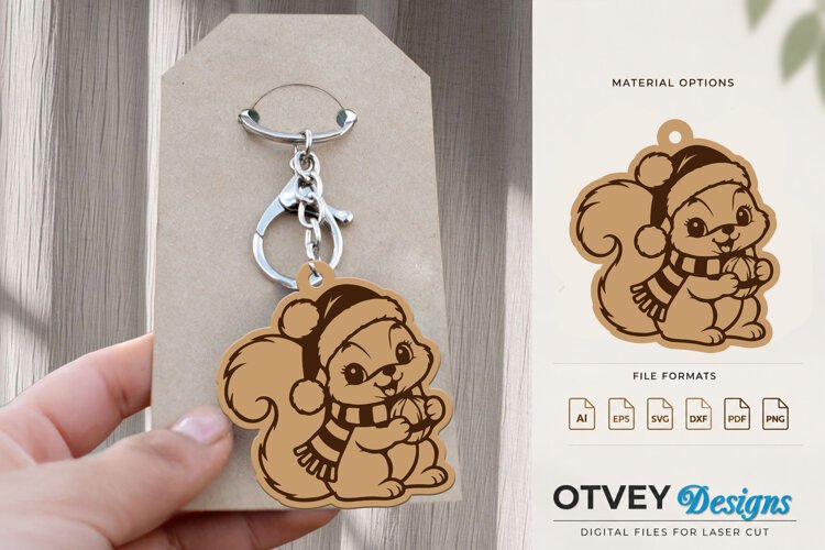 Woodland Christmas Squirrel Cute Animal Keychain Lasercut example image 1