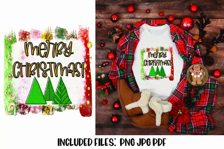 Merry Christmas Bleach Effect Sublimation Design