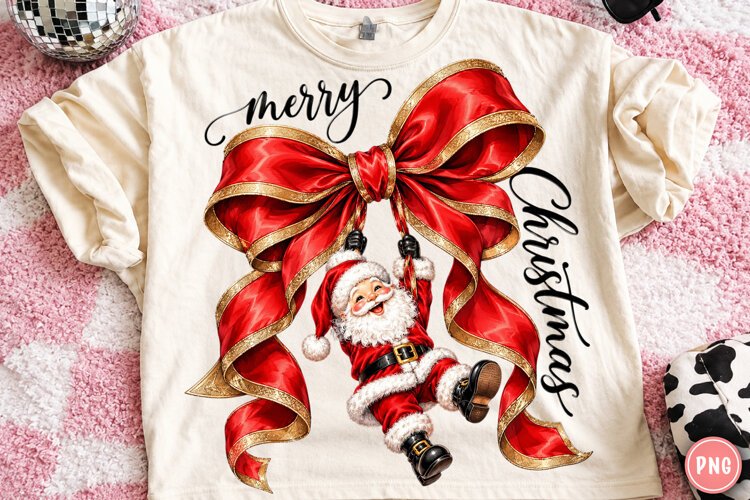 Merry Christmas Santa Bow PNG | Red & Gold Elegant Christmas example image 1