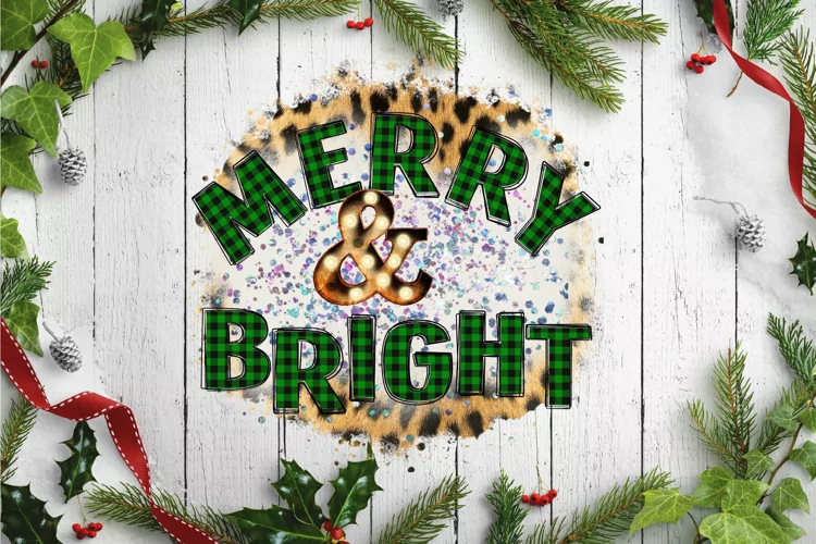 Merry and Bright Leopard Christmas Sublimation Design
