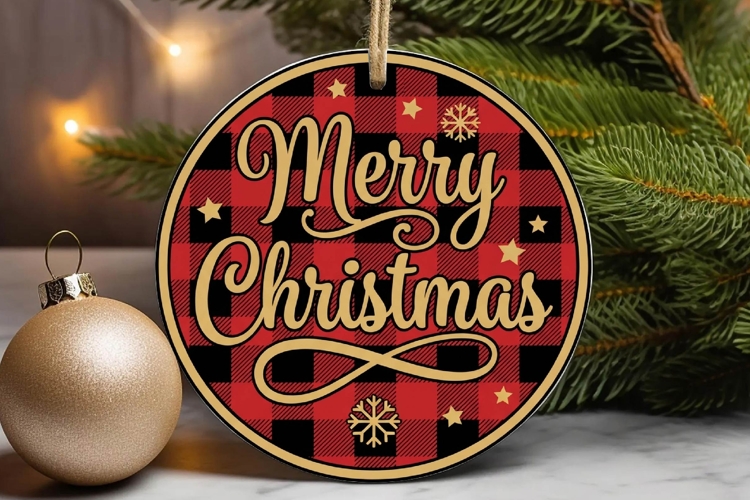 Merry Christmas Buffalo Plaid Gold Ornament example image 1