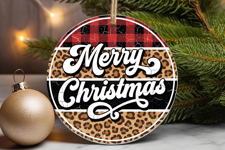 Merry Christmas Buffalo Plaid Leopard Ornament example image 1