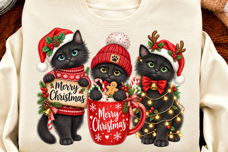 Merry Christmas Cats Sublimation PNG example image 1