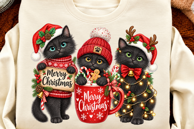 Merry Christmas Cats Sublimation PNG