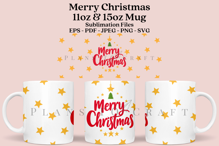 Merry Christmas Mug Sublimation Wrap SVG