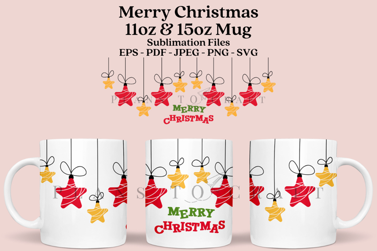 Merry Christmas Mug Sublimation Wrap SVG