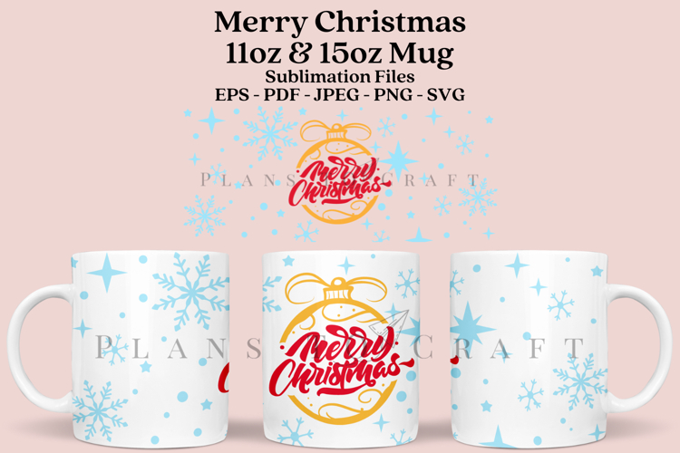 Merry Christmas Mug Sublimation Wrap SVG