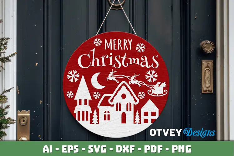 Merry Christmas Round Sign Door Hanger Lasercut