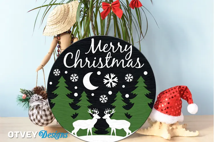 Merry Christmas Round Sign Door Hanger Lasercut