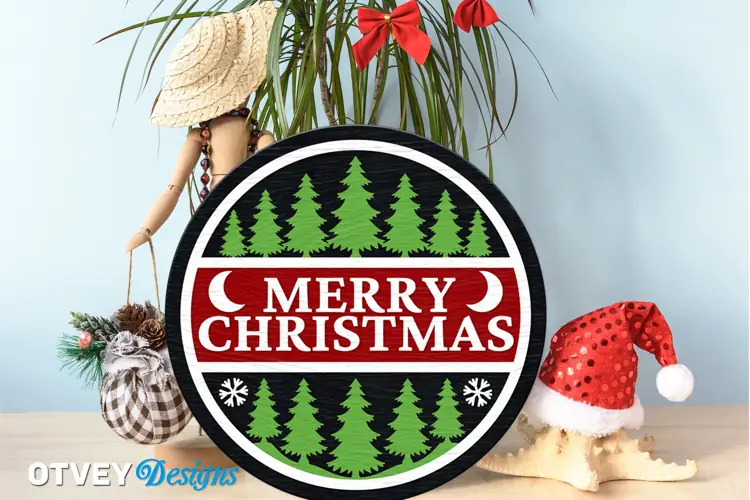 Merry Christmas Round Sign Door Hanger Lasercut