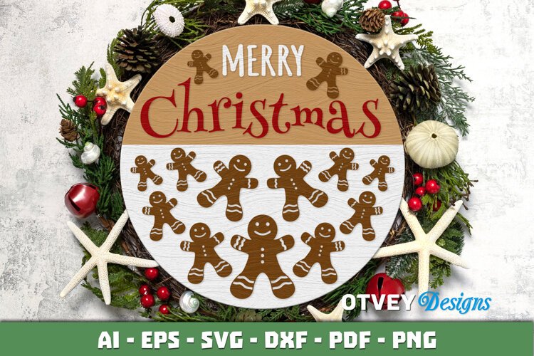 Merry Christmas Round Sign Door Hanger Lasercut example image 1