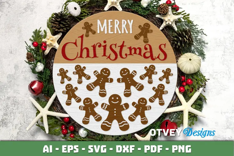 Merry Christmas Round Sign Door Hanger Lasercut