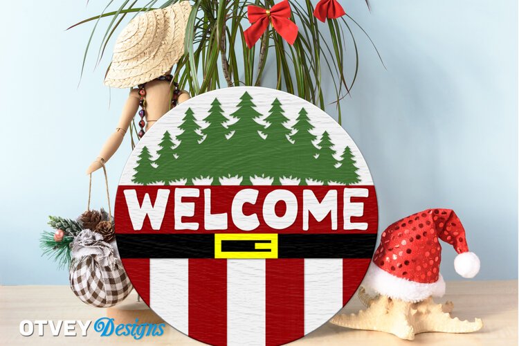 Merry Christmas Round Sign Door Hanger Lasercut example image 1