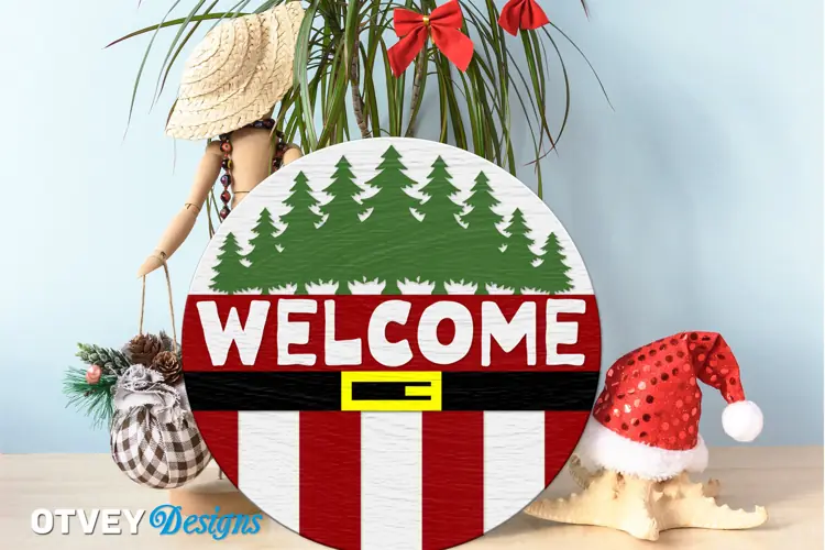 Merry Christmas Round Sign Door Hanger Lasercut