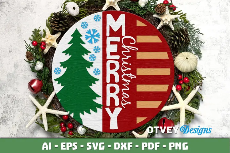 Merry Christmas Round Sign Door Hanger Lasercut