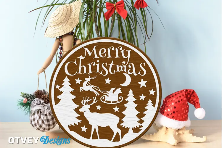 Merry Christmas Round Sign Door Hanger Lasercut