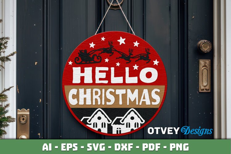 Merry Christmas Round Sign Door Hanger Lasercut example image 1