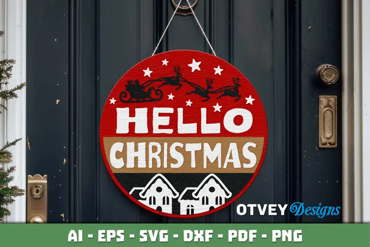 Merry Christmas Round Sign Door Hanger Lasercut