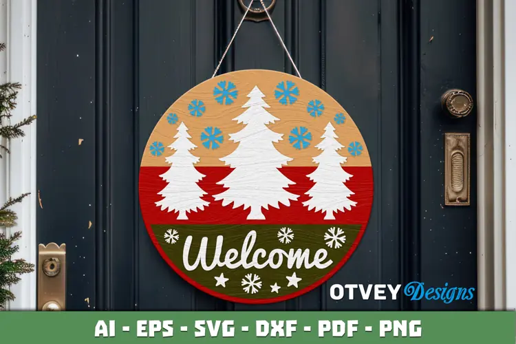 Merry Christmas Round Sign Door Hanger Lasercut