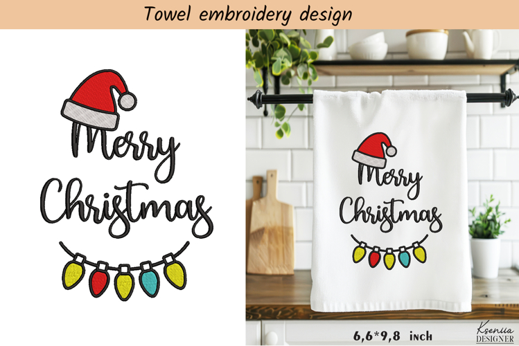 Merry Christmas|Santa Hat|Christmas Embroidery Towel Design
