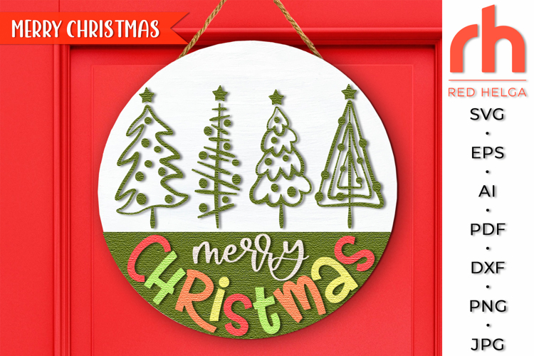 Hand Drawn Christmas Tree Door Sign Cut File, Xmas Hanger