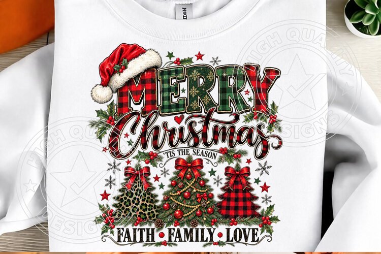 Merry Christmas Faith Family Love Rustic Plaid Christmas Des example image 1