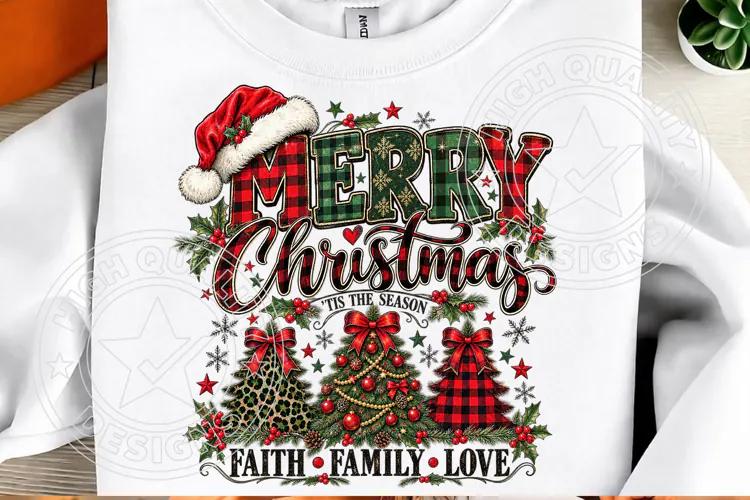 Merry Christmas Faith Family Love Rustic Plaid Christmas Des