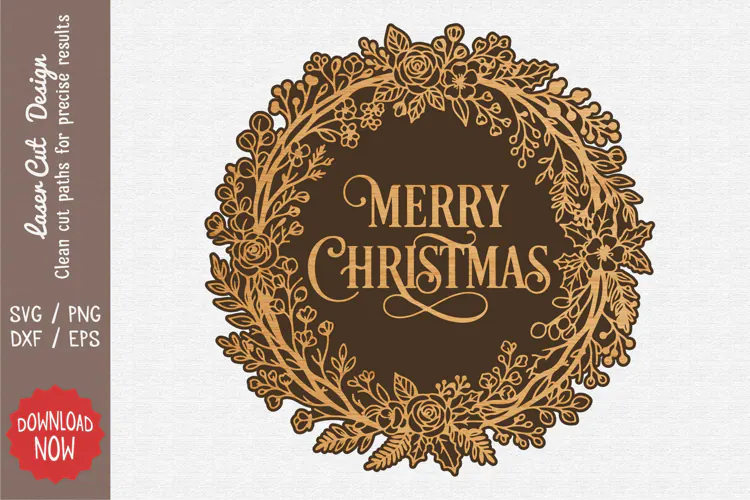 Merry Christmas Floral Wreath SVG