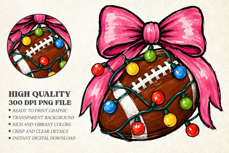 Merry Christmas Football Graphic - Coquette Bow Sports PNG