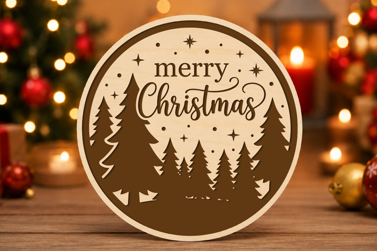 Merry Christmas Forest Round Sign SVG example image 1