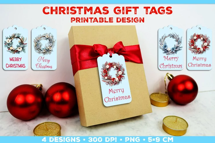 Printable Christmas Gift Tags with Merry Christmas sign