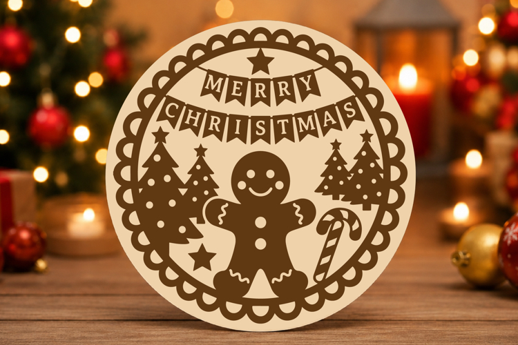 Merry Christmas Gingerbread Round Sign SVG