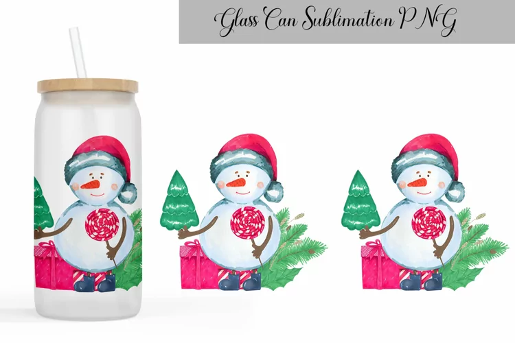 Snowman Glass Can Wrap | Christmas Sublimation Design