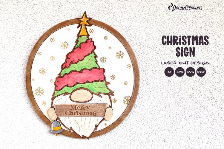Merry Christmas Gnome Sign | Laser Cutting Design