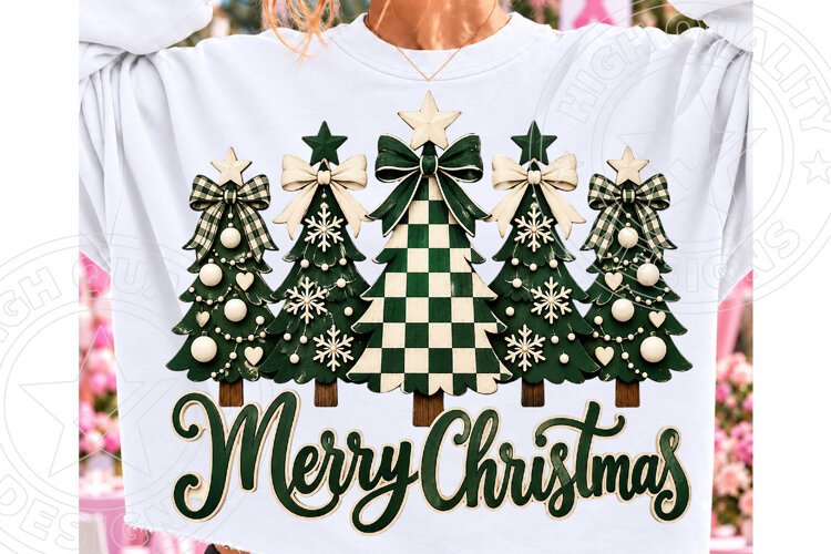 Merry Christmas Green Buffalo Plaid Christmas Trees PNG example image 1