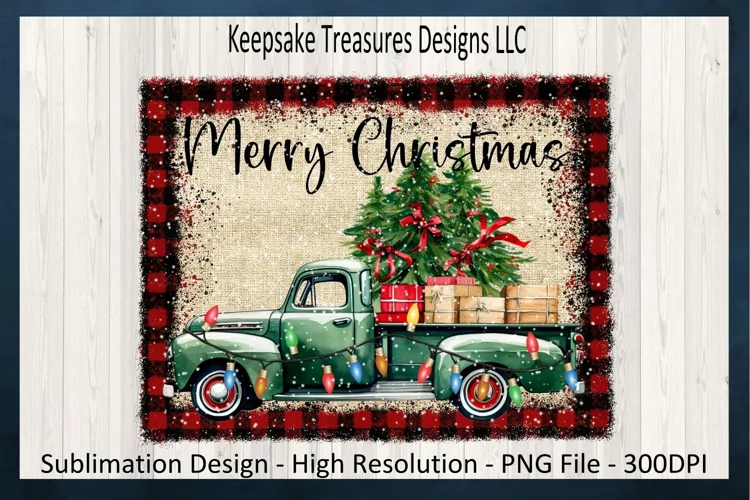 Merry Christmas Vintage Green Truck Sublimation PNG Design