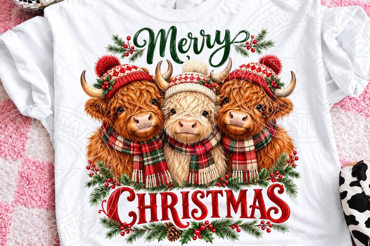 Merry Christmas Highland Cow PNG example image 1