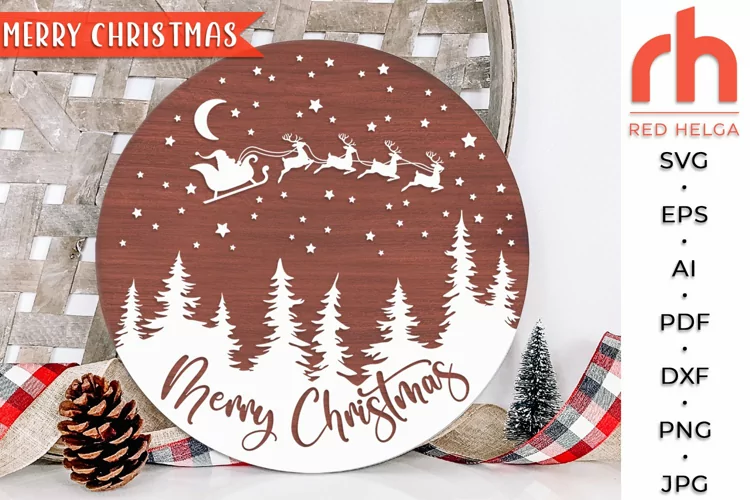 Merry Christmas SVG, Winter Forest Cut File, Xmas Design DXF