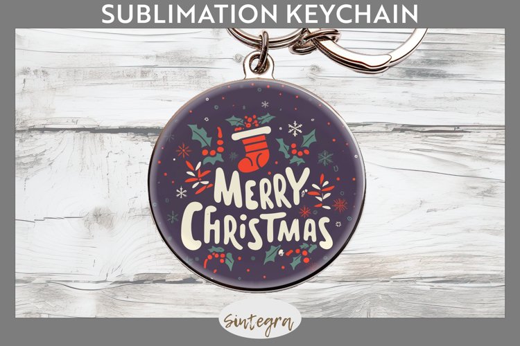 Merry Christmas Round Keychain Sublimation example image 1