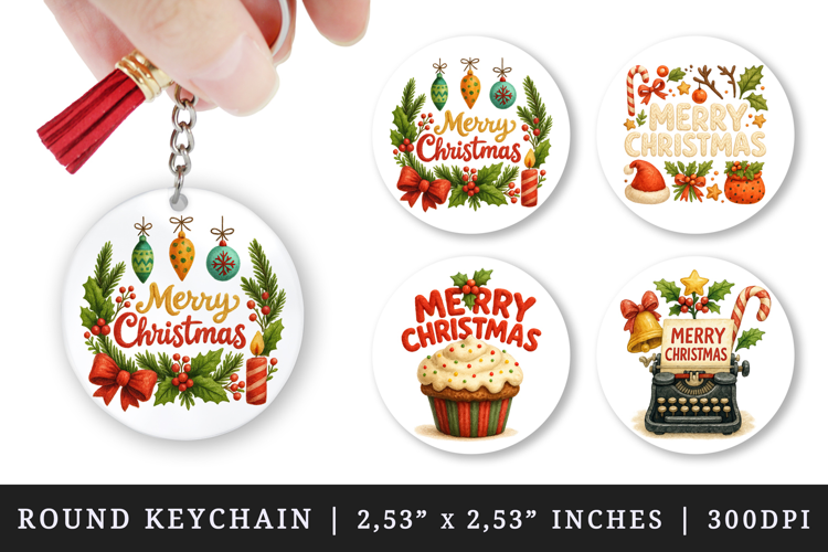Merry Christmas round keychain pintable sublimation design