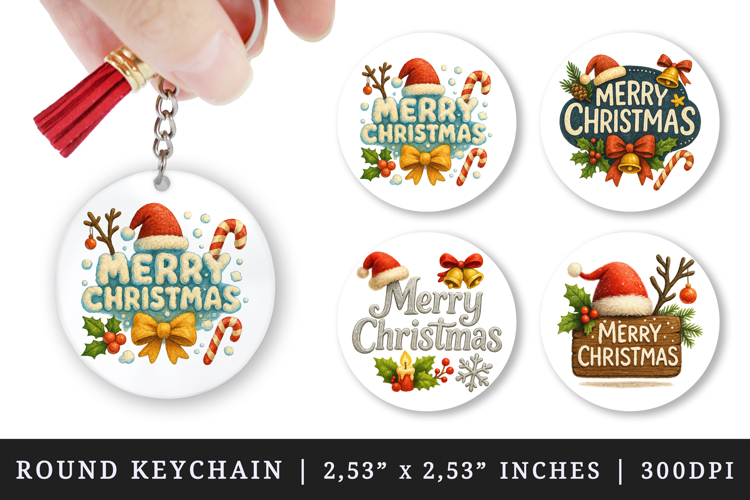 Merry Christmas round keychain pintable sublimation design