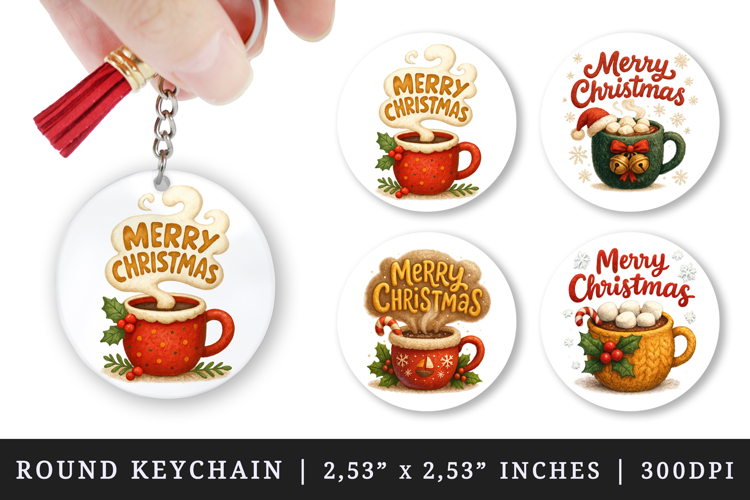 Merry Christmas round keychain pintable sublimation design