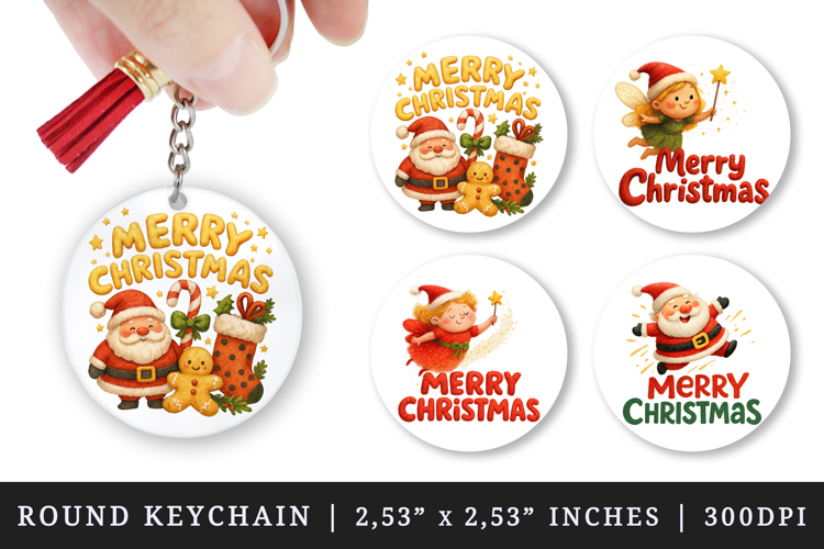 Merry Christmas round keychain pintable sublimation design
