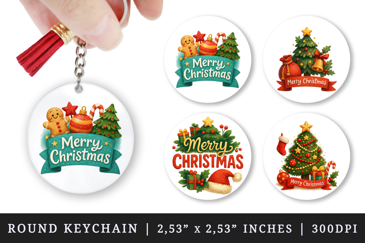 Merry Christmas round keychain pintable sublimation design