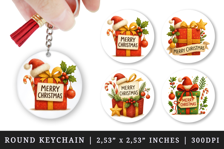 Merry Christmas round keychain pintable sublimation design