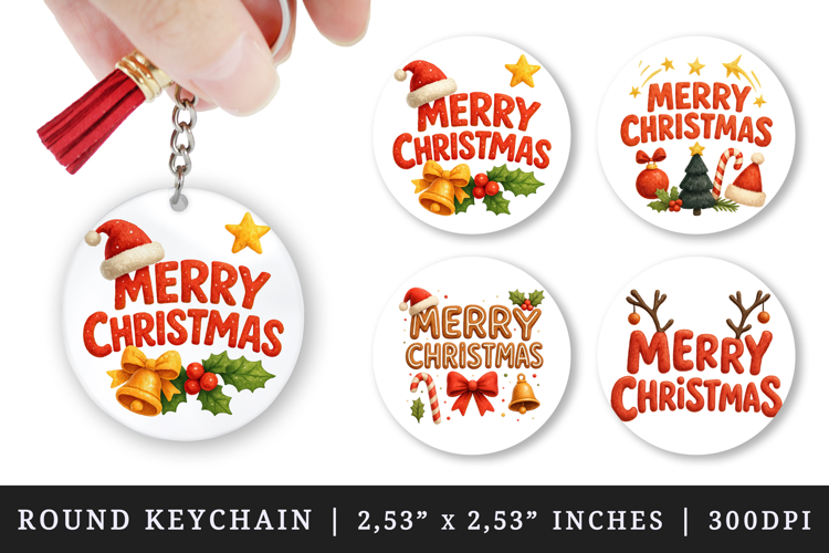Merry Christmas round keychain pintable sublimation design