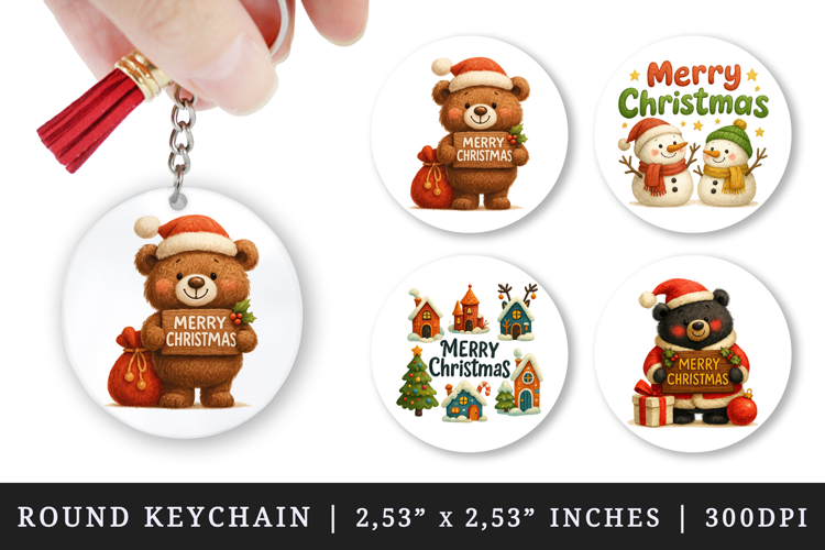 Merry Christmas round keychain pintable sublimation design