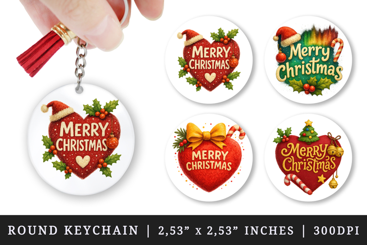 Merry Christmas round keychain pintable sublimation design